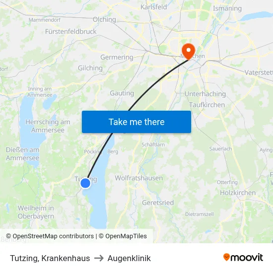 Tutzing, Krankenhaus to Augenklinik map