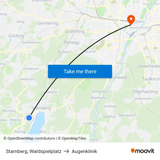 Starnberg, Waldspielplatz to Augenklinik map