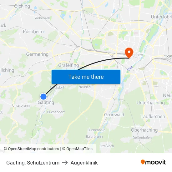 Gauting, Schulzentrum to Augenklinik map