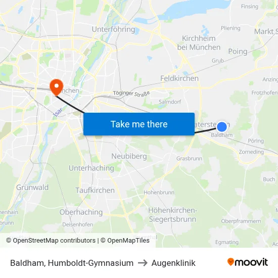 Baldham, Humboldt-Gymnasium to Augenklinik map