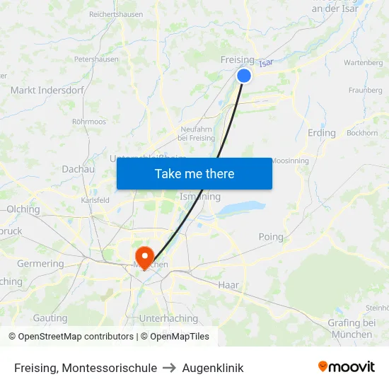 Freising, Montessorischule to Augenklinik map