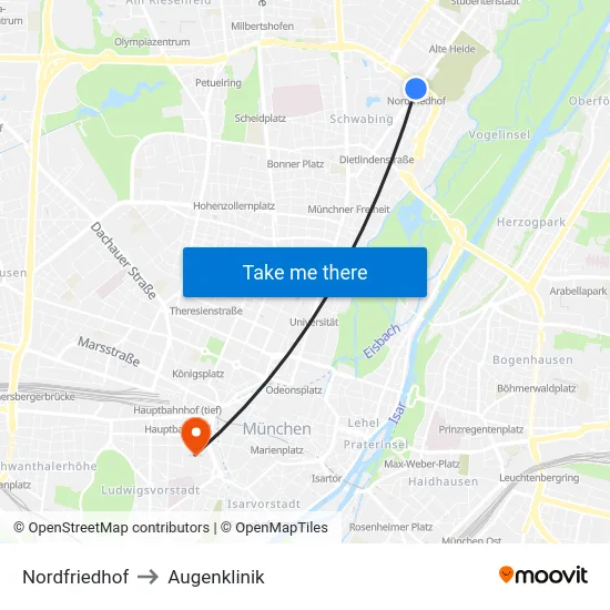 Nordfriedhof to Augenklinik map