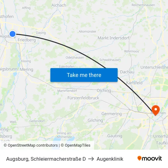 Augsburg, Schleiermacherstraße D to Augenklinik map