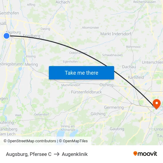 Augsburg, Pfersee C to Augenklinik map