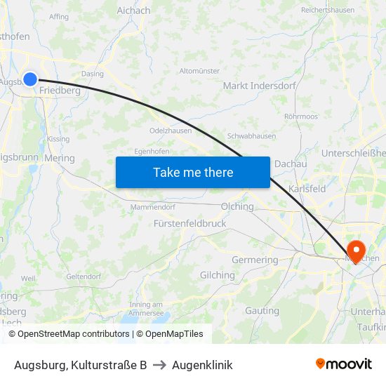 Augsburg, Kulturstraße B to Augenklinik map
