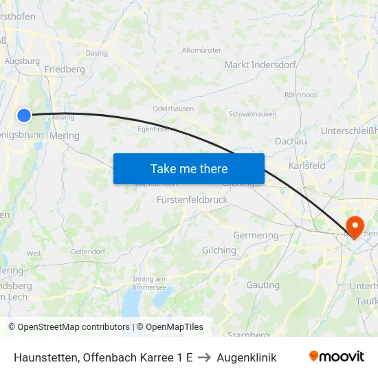 Haunstetten, Offenbach Karree 1 E to Augenklinik map
