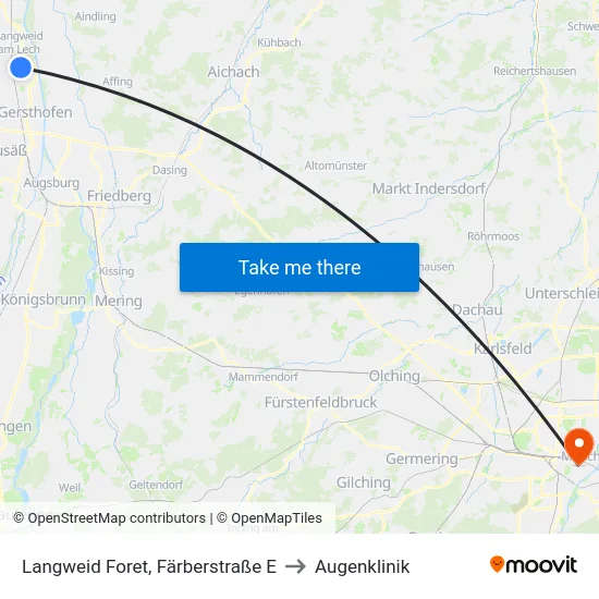 Langweid Foret, Färberstraße E to Augenklinik map