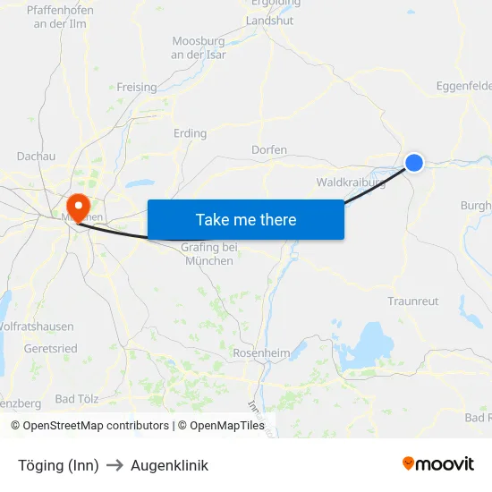 Töging (Inn) to Augenklinik map