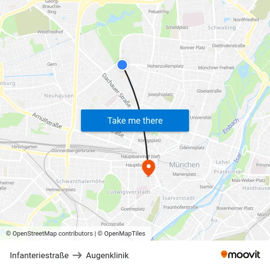 Infanteriestraße to Augenklinik map