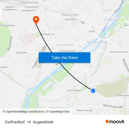 Ostfriedhof to Augenklinik map