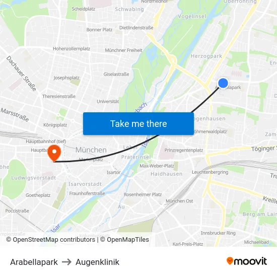 Arabellapark to Augenklinik map