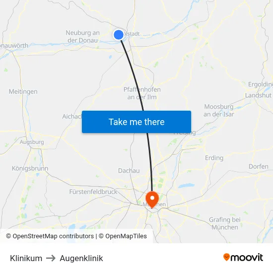 Klinikum to Augenklinik map