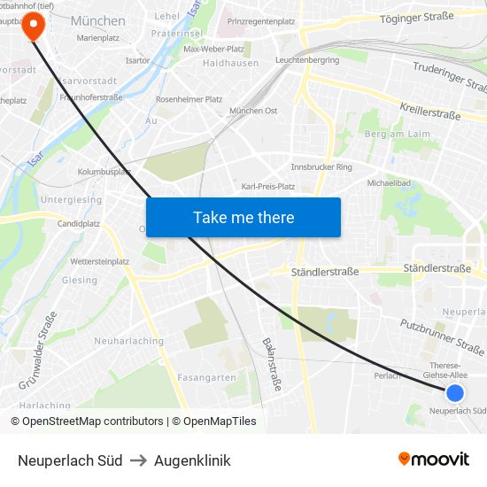 Neuperlach Süd to Augenklinik map