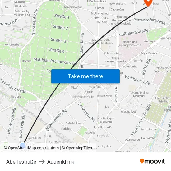 Aberlestraße to Augenklinik map