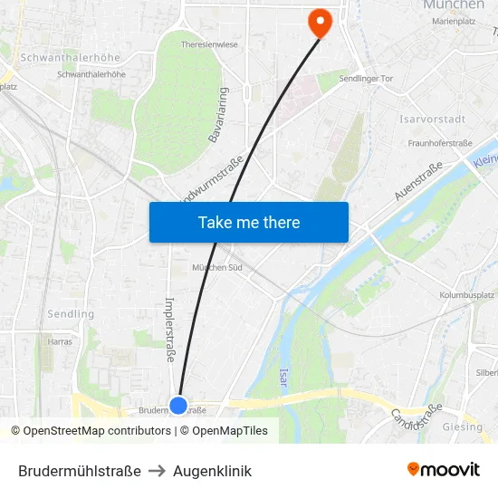 Brudermühlstraße to Augenklinik map
