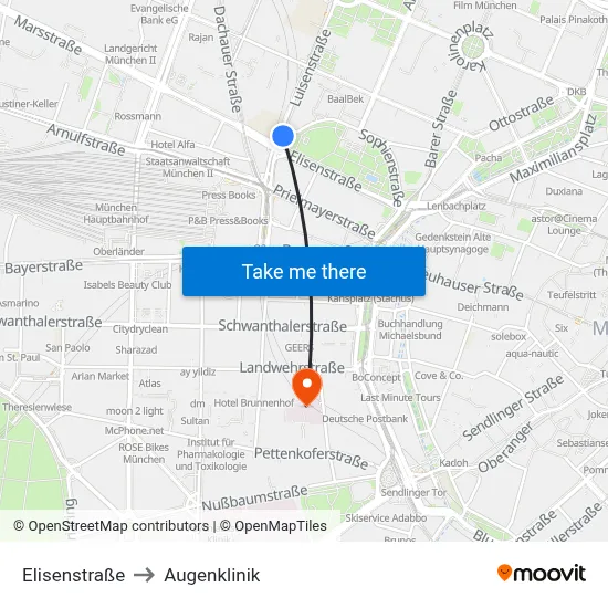Elisenstraße to Augenklinik map