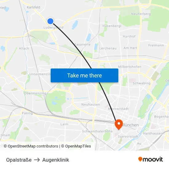 Opalstraße to Augenklinik map