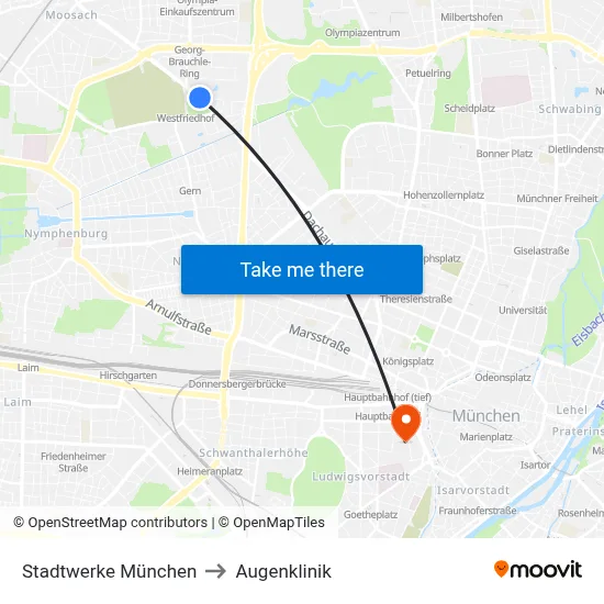 Stadtwerke München to Augenklinik map