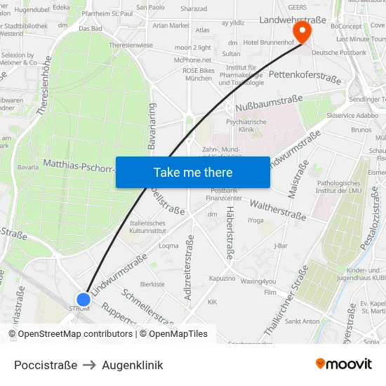Poccistraße to Augenklinik map