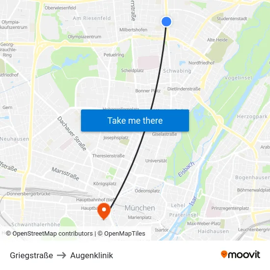 Griegstraße to Augenklinik map