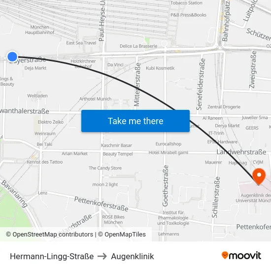 Hermann-Lingg-Straße to Augenklinik map