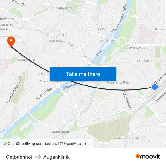 Ostbahnhof to Augenklinik map