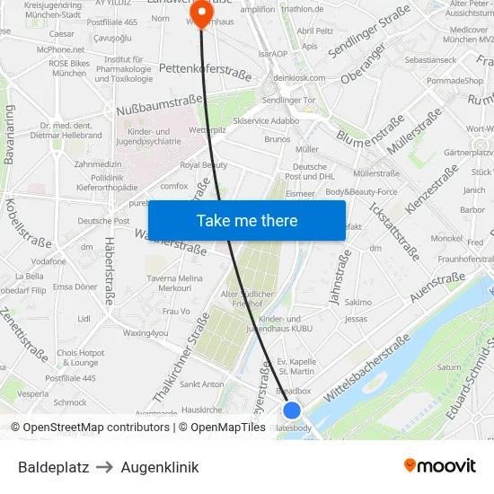 Baldeplatz to Augenklinik map
