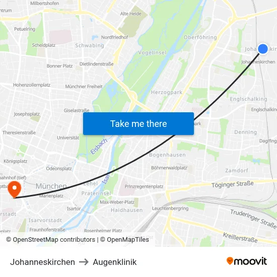 Johanneskirchen to Augenklinik map