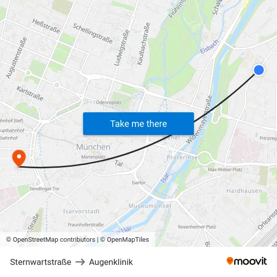 Sternwartstraße to Augenklinik map