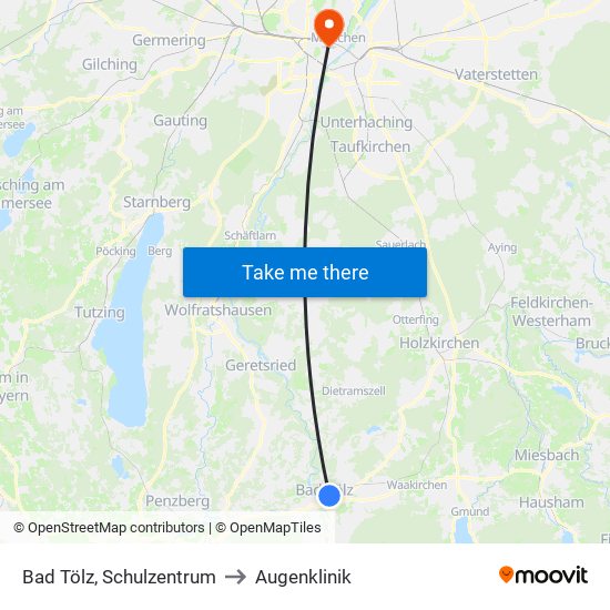 Bad Tölz, Schulzentrum to Augenklinik map