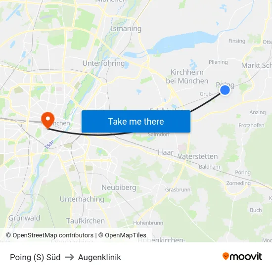 Poing (S) Süd to Augenklinik map