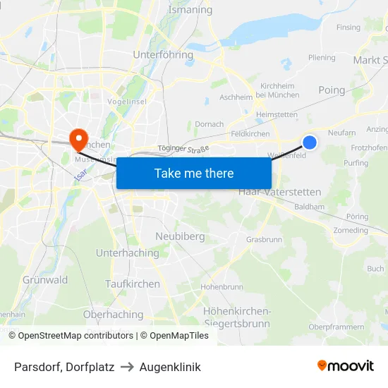 Parsdorf, Dorfplatz to Augenklinik map