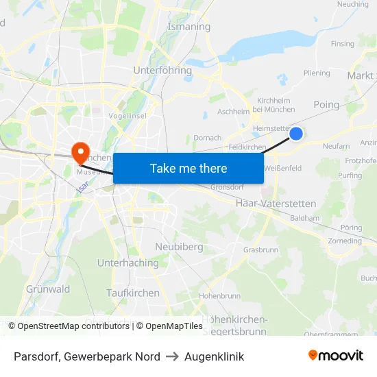 Parsdorf, Gewerbepark Nord to Augenklinik map