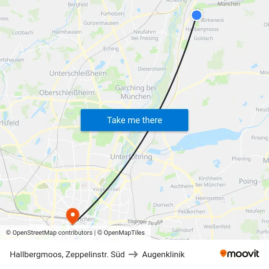 Hallbergmoos, Zeppelinstr. Süd to Augenklinik map