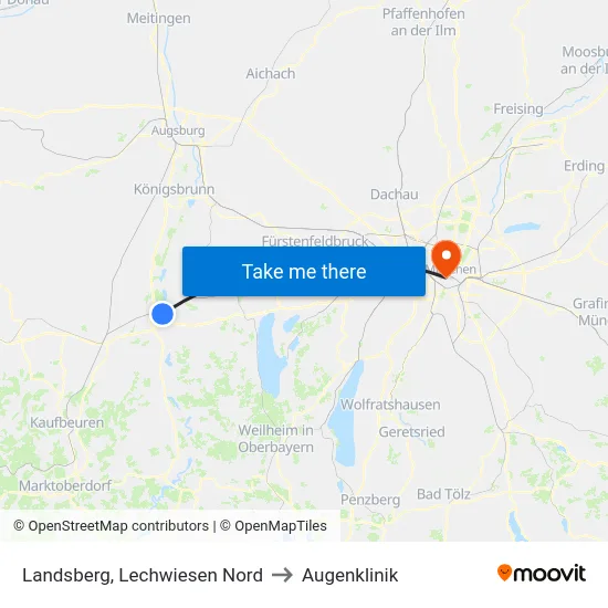 Landsberg, Lechwiesen Nord to Augenklinik map