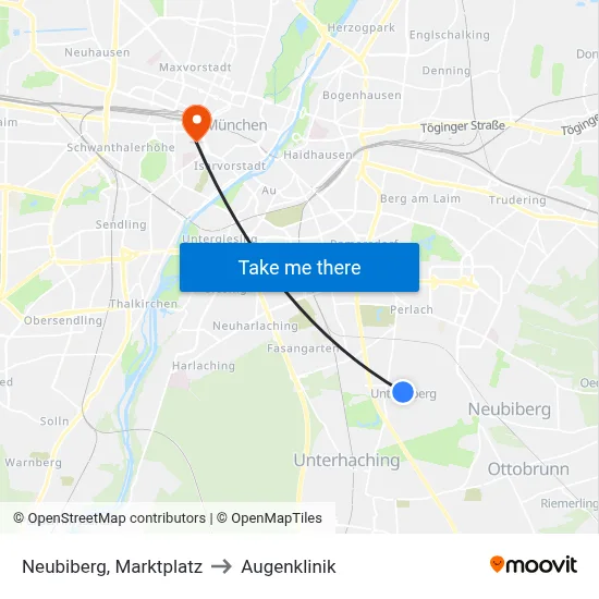 Neubiberg, Marktplatz to Augenklinik map