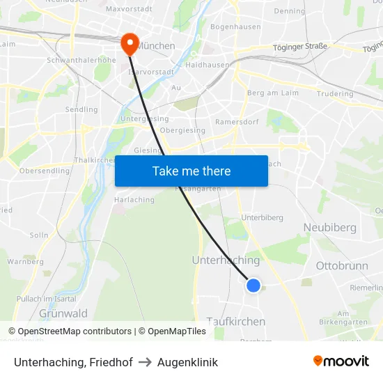 Unterhaching, Friedhof to Augenklinik map