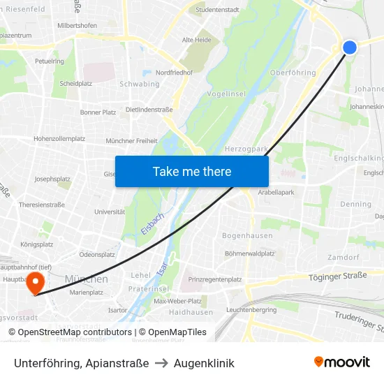 Unterföhring, Apianstraße to Augenklinik map