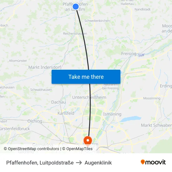 Pfaffenhofen, Luitpoldstraße to Augenklinik map