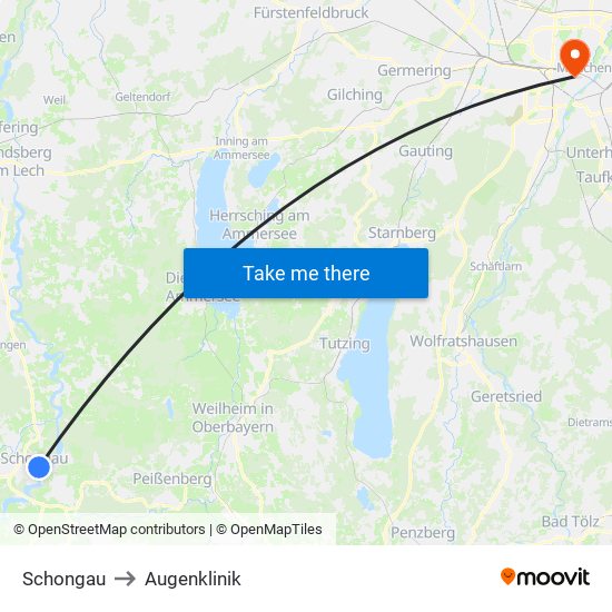 Schongau to Augenklinik map