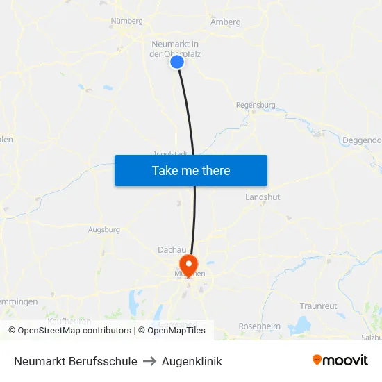 Neumarkt Berufsschule to Augenklinik map