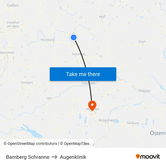 Bamberg Schranne to Augenklinik map
