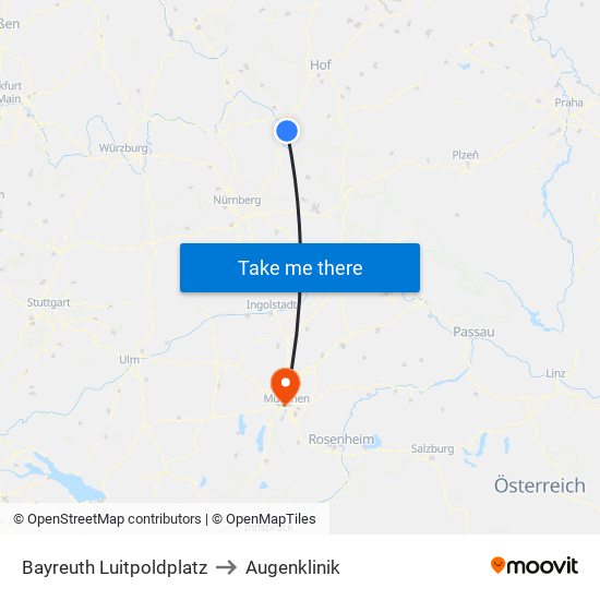 Bayreuth Luitpoldplatz to Augenklinik map