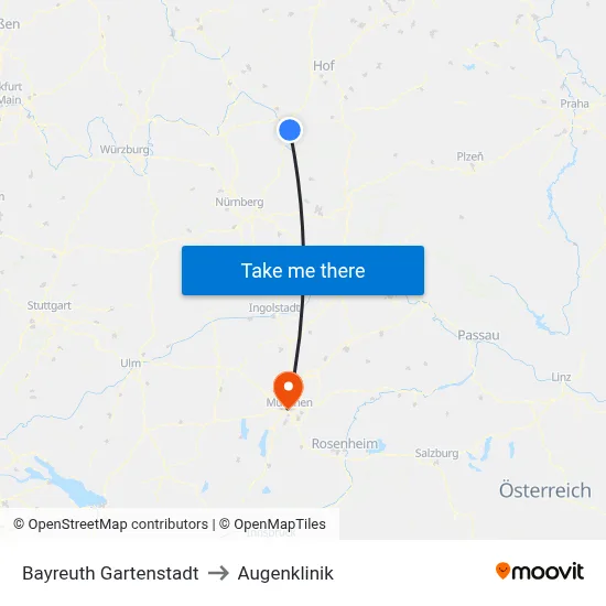 Bayreuth Gartenstadt to Augenklinik map