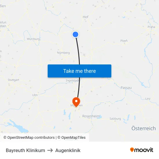 Bayreuth Klinikum to Augenklinik map