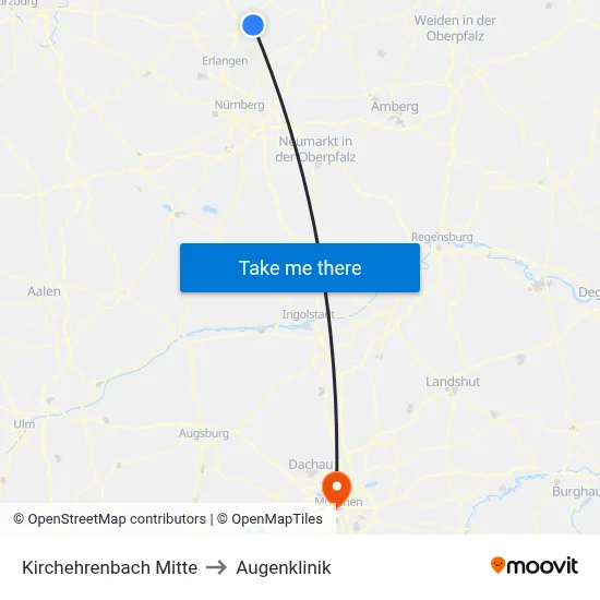 Kirchehrenbach Mitte to Augenklinik map