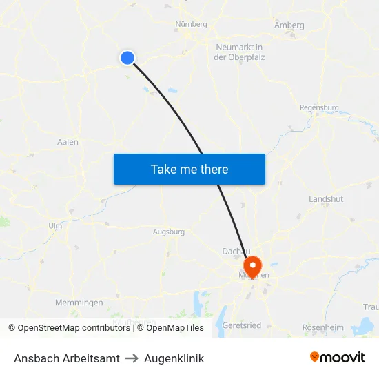 Ansbach Arbeitsamt to Augenklinik map