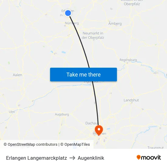 Erlangen Langemarckplatz to Augenklinik map