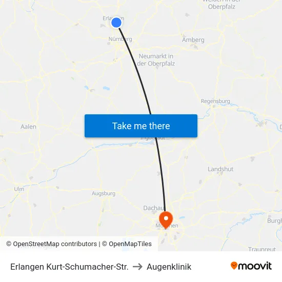 Erlangen Kurt-Schumacher-Str. to Augenklinik map