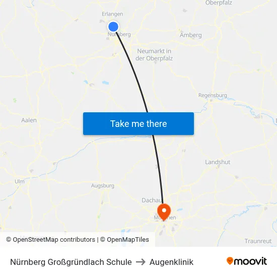 Nürnberg Großgründlach Schule to Augenklinik map